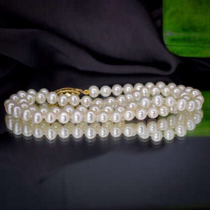 Vintage Graduated Pearl Gold Strand Beaded Necklace | 16.25"