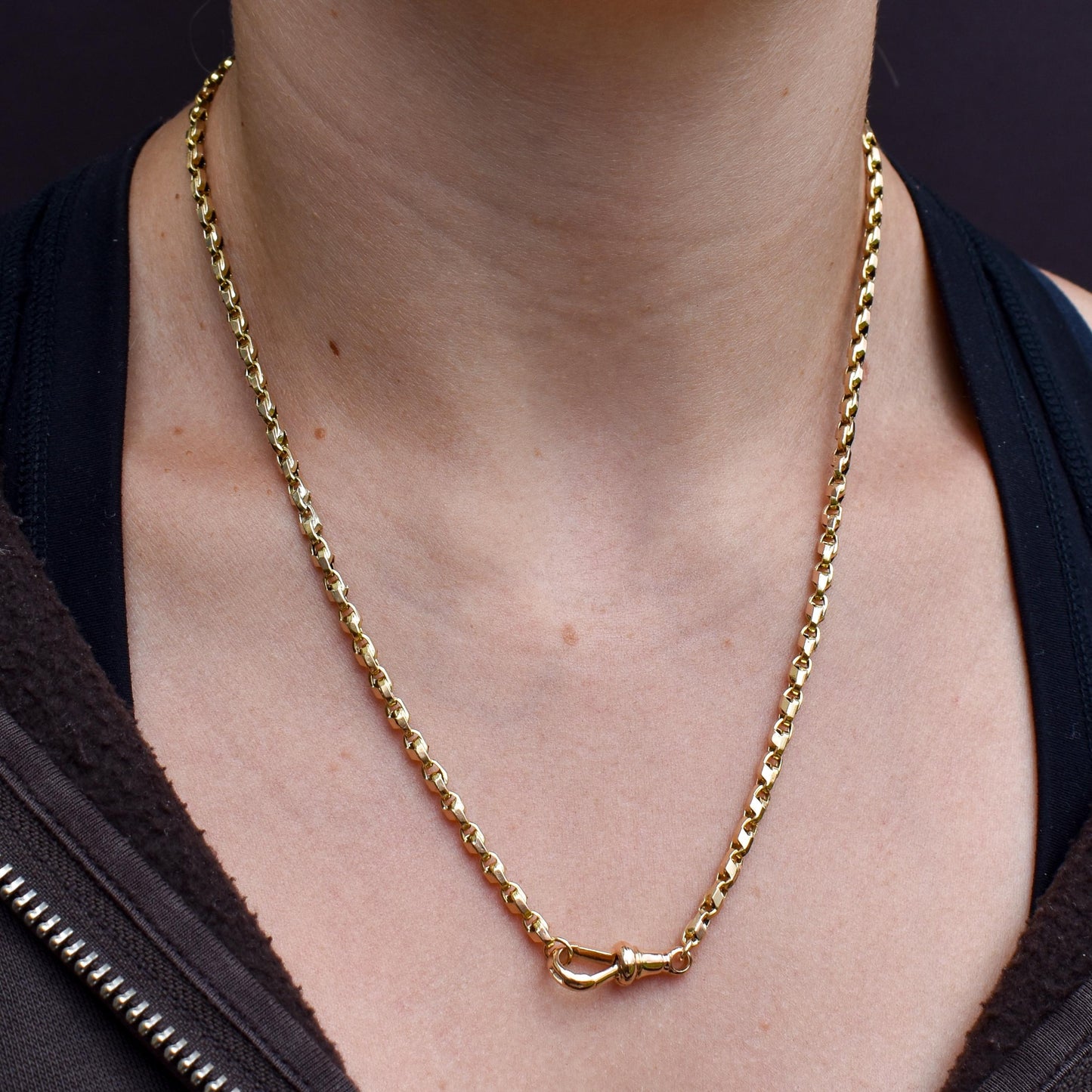 Antique 9ct Gold Tulip Link Fancy Chain Necklace with Dog Clip | 19"