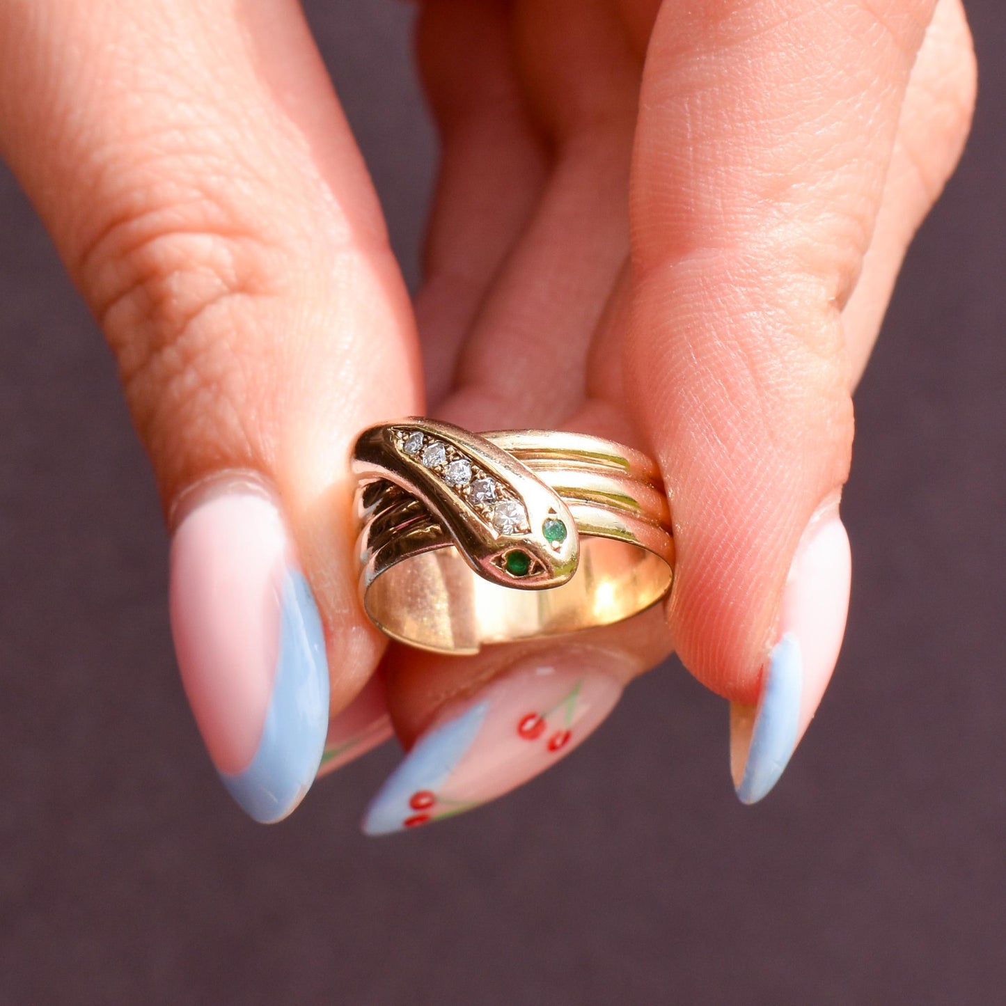 Vintage Diamond and Emerald Snake Serpent 9ct Gold Band Ring | Dated 1990