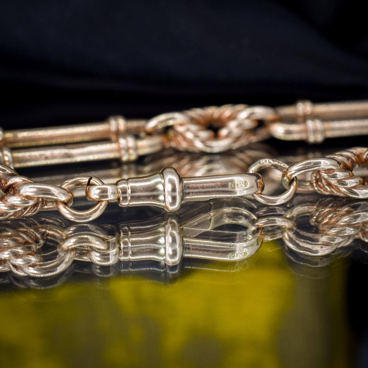 Antique 9ct Gold Heavy Trombone and Love Knot Link Bracelet with Dog Clip 8.25"