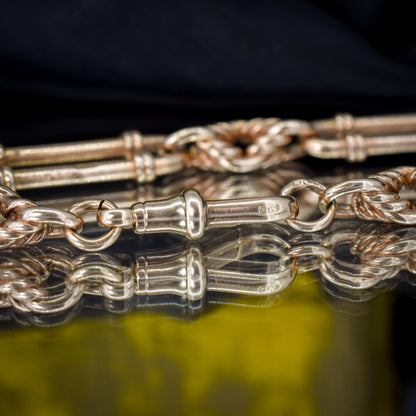 Antique 9ct Gold Heavy Trombone and Love Knot Link Bracelet with Dog Clip 8.25"