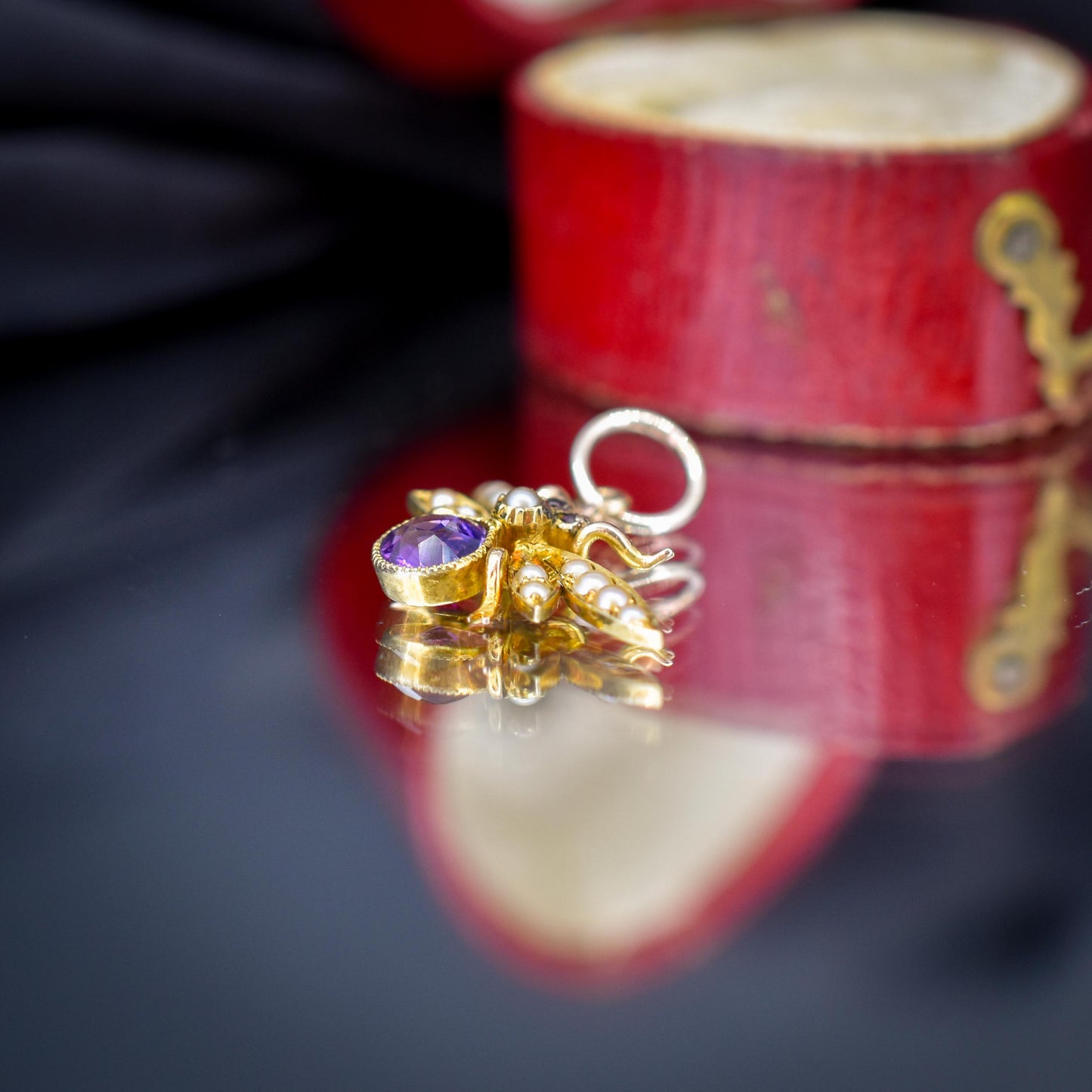 Antique 15ct Gold Amethyst and Pearl Insect Fly Charm Pendant