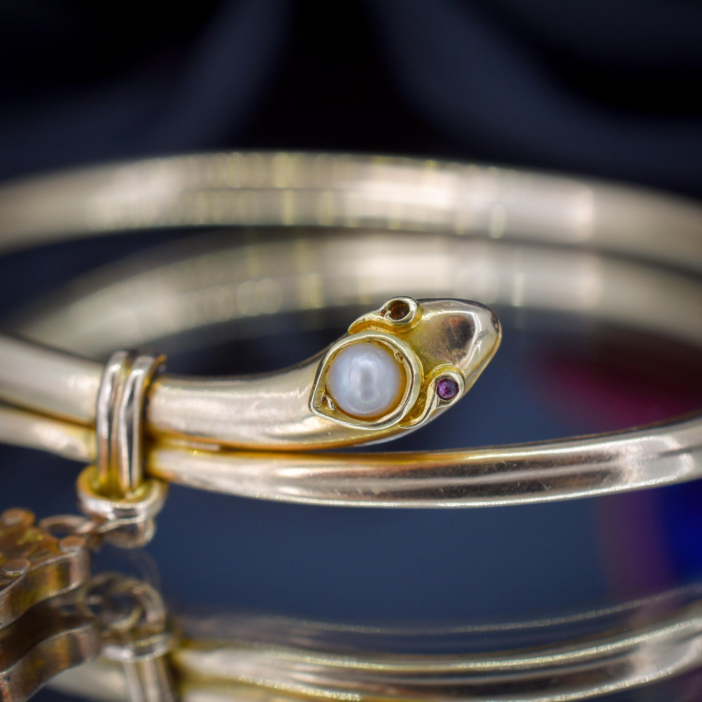 Antique Boxed 15ct Gold Pearl Snake Serpent Bangle Bracelet
