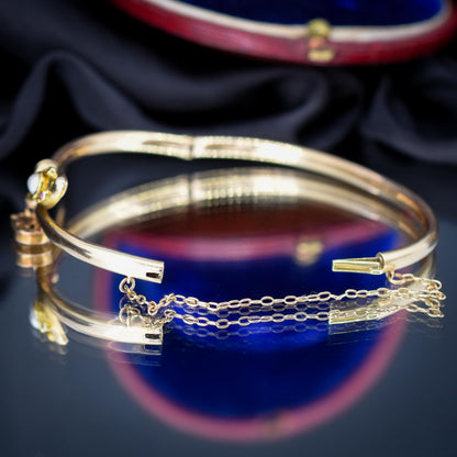 Antique Boxed 15ct Gold Pearl Snake Serpent Bangle Bracelet