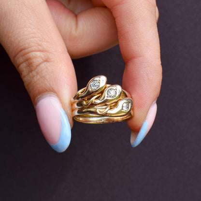 Antique Old Cut Diamond Triple Snake Serpent 9ct Gold Band Ring
