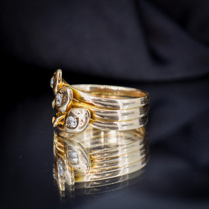 Antique Old Cut Diamond Triple Snake Serpent 9ct Gold Band Ring