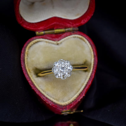 Antique Diamond Cluster Daisy 18ct Gold and Platinum Ring