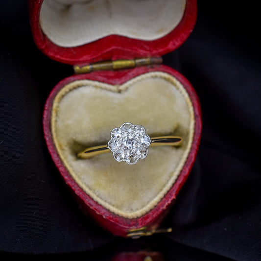 Antique Diamond Cluster Daisy 18ct Gold and Platinum Ring