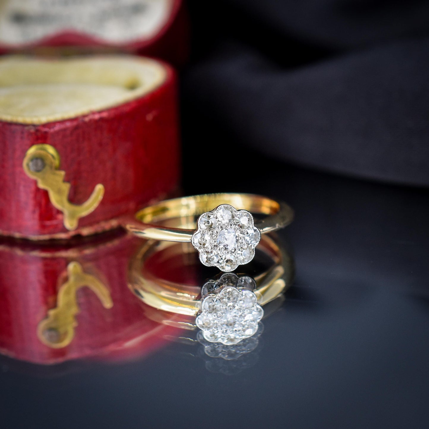 Antique Diamond Cluster Daisy 18ct Gold and Platinum Ring