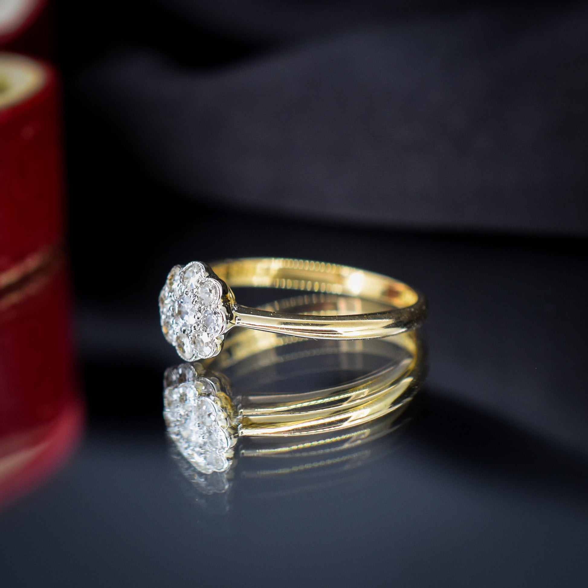 Antique Diamond Cluster Daisy 18ct Gold and Platinum Ring