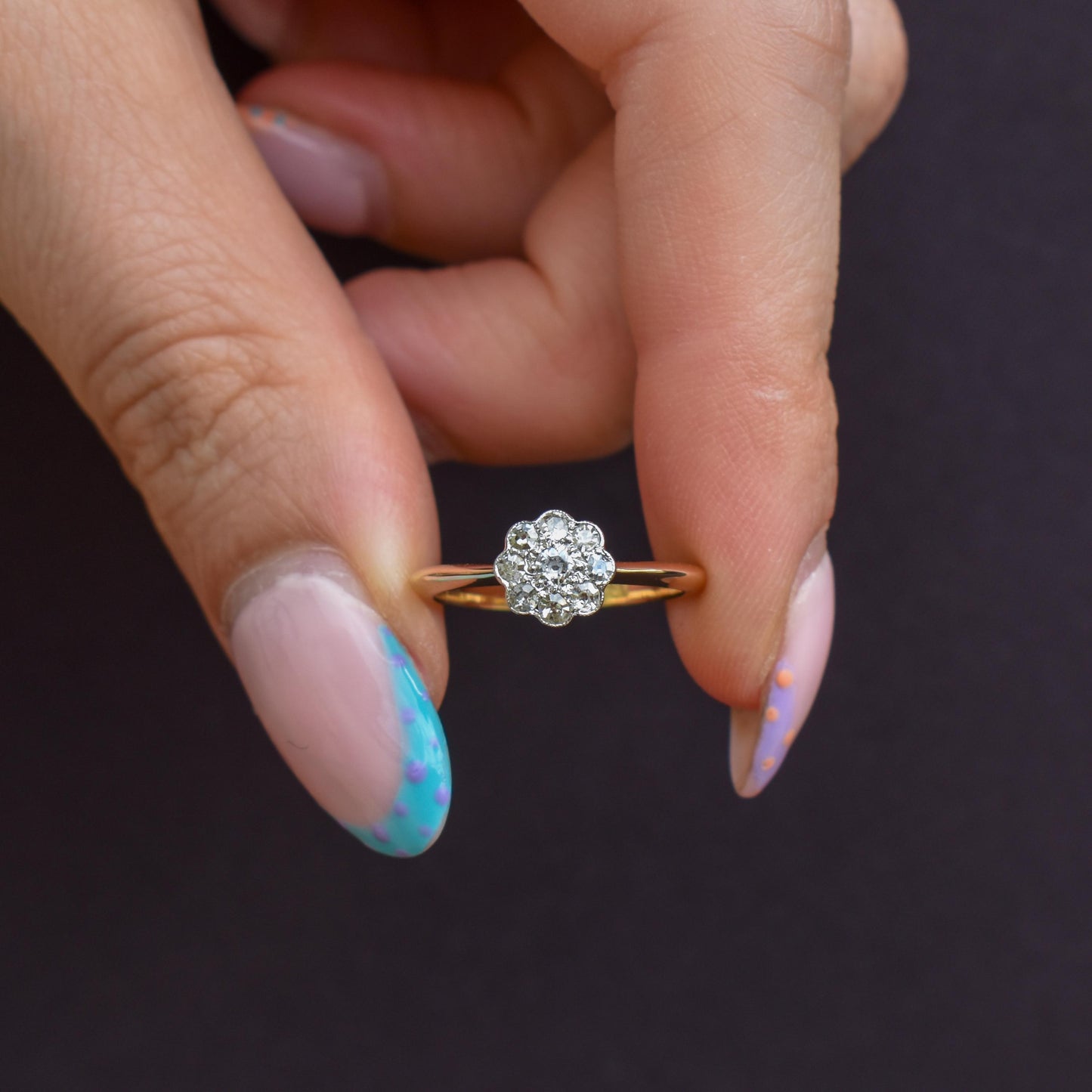 Antique Diamond Cluster Daisy 18ct Gold and Platinum Ring