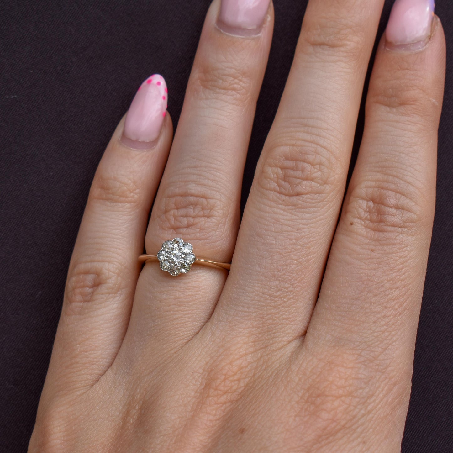 Antique Diamond Cluster Daisy 18ct Gold and Platinum Ring