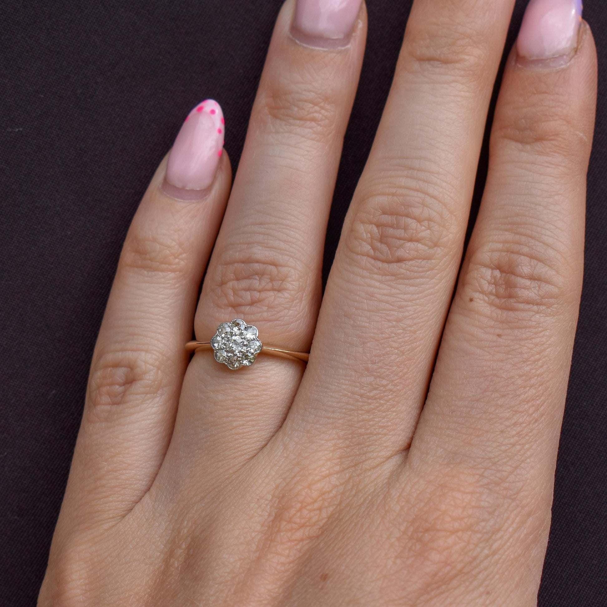 Antique Diamond Cluster Daisy 18ct Gold and Platinum Ring