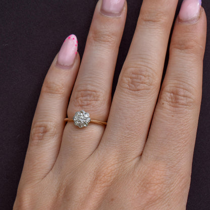 Antique Diamond Cluster Daisy 18ct Gold and Platinum Ring