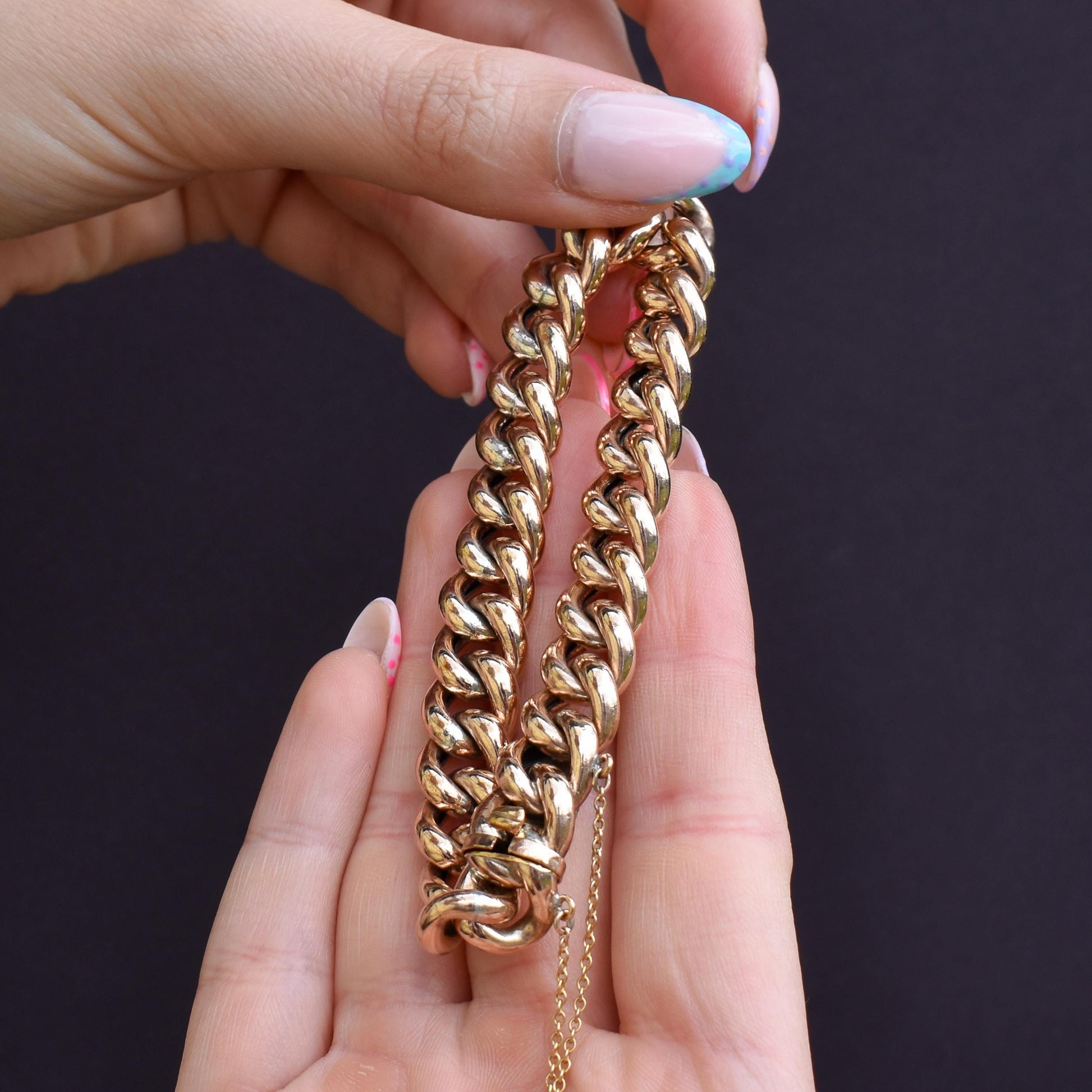 Antique Engraved Curb Link Rolled Gold Bracelet | 7"