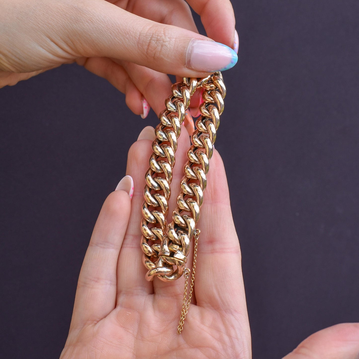 Antique Engraved Curb Link Rolled Gold Bracelet | 7"