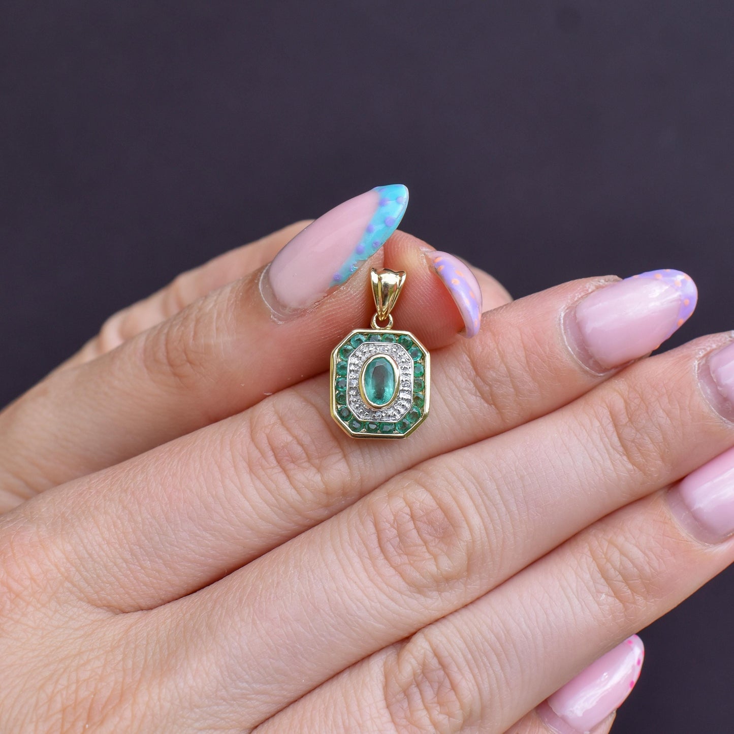Pre-Loved Emerald and Diamond 9ct Gold Pendant Charm