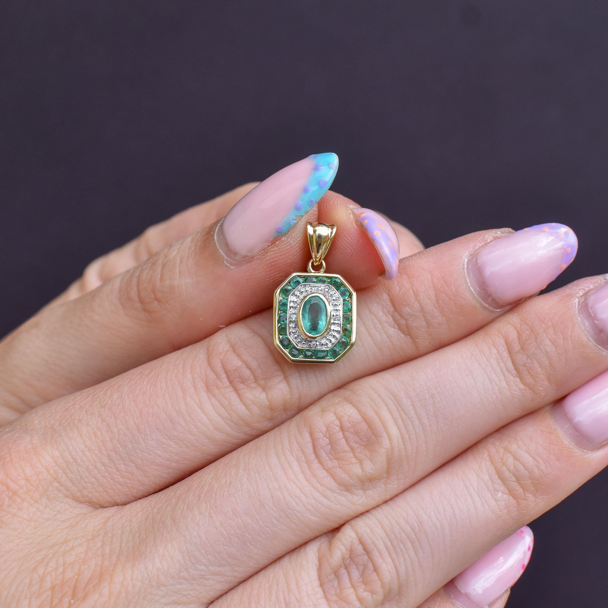 Pre-Loved Emerald and Diamond 9ct Gold Pendant Charm