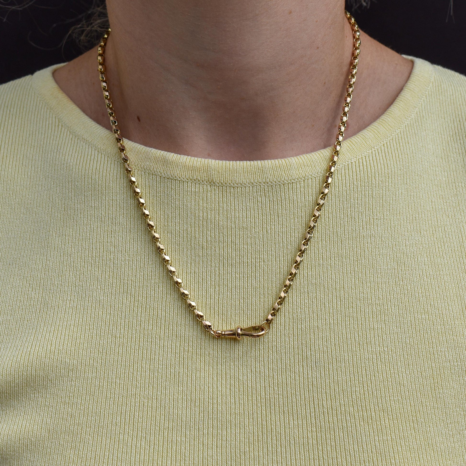 Antique 9ct Gold Tulip Link Fancy Chain Necklace with Dog Clip | 19"