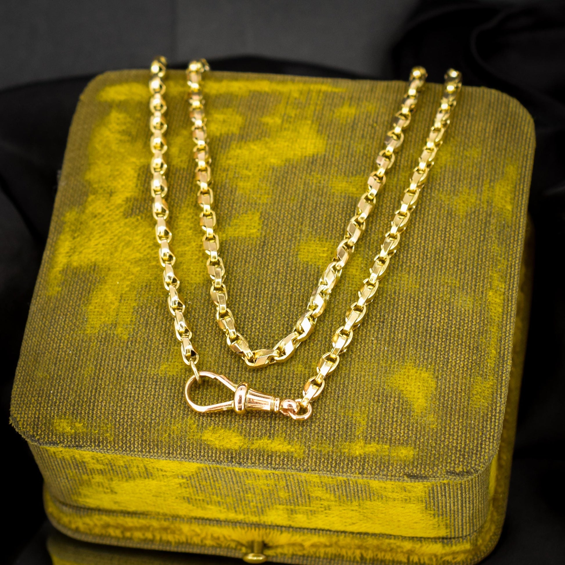 Antique 9ct Gold Tulip Link Fancy Chain Necklace with Dog Clip | 19"