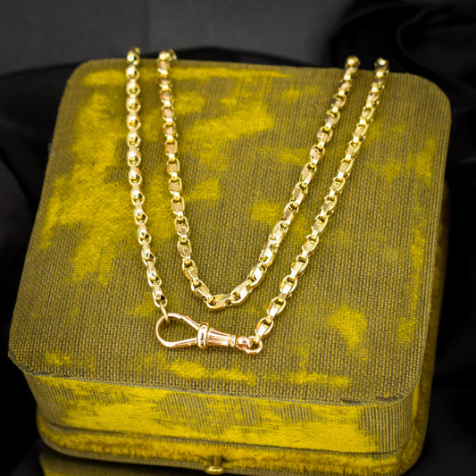 Antique 9ct Gold Tulip Link Fancy Chain Necklace with Dog Clip | 19"