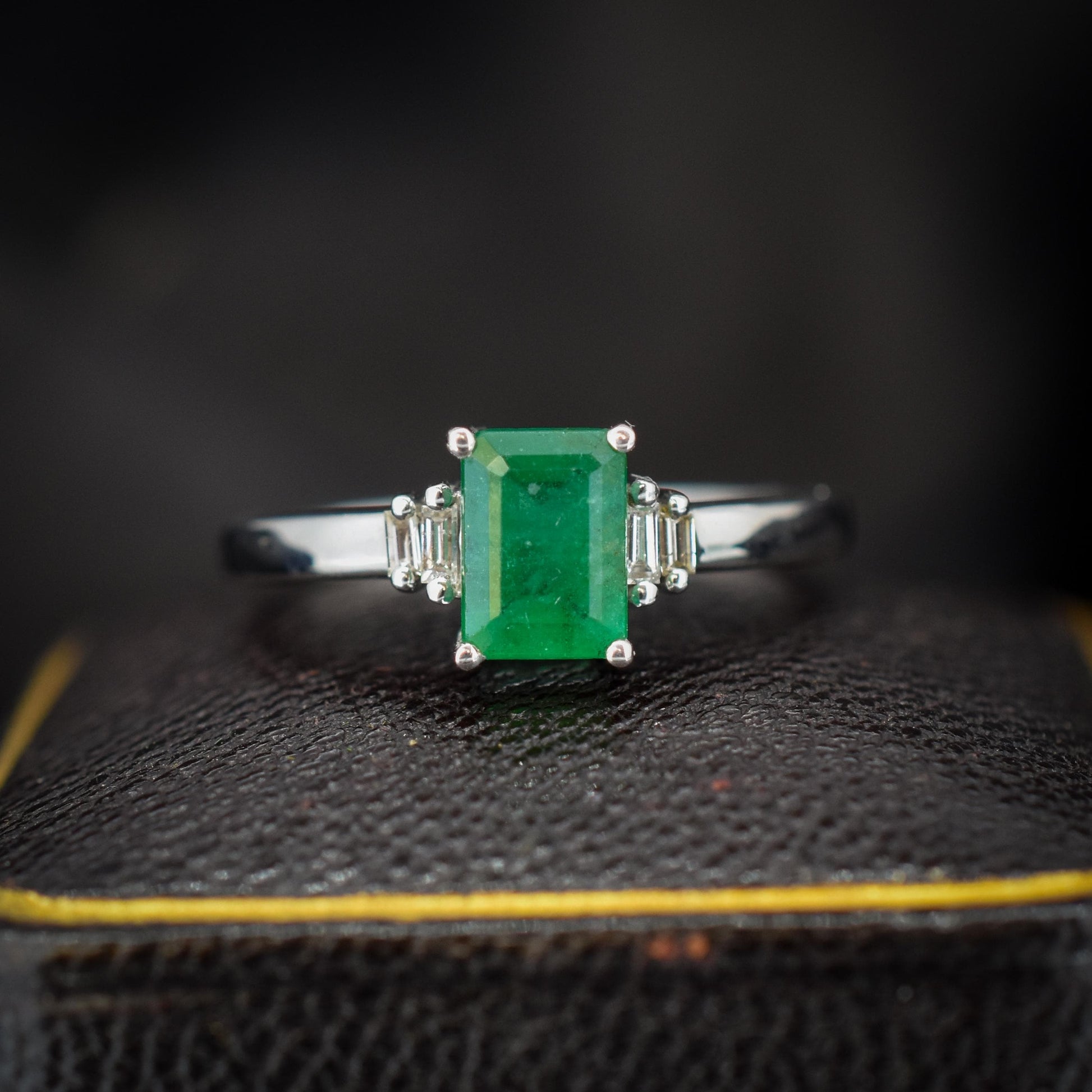 Emerald Cut Emerald and Diamond 18ct White Gold Ring