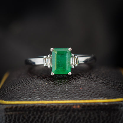 Emerald Cut Emerald and Diamond 18ct White Gold Ring