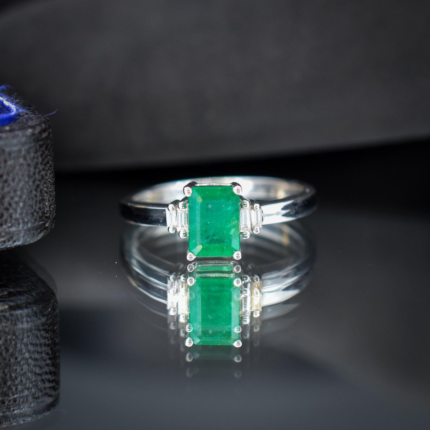 Emerald Cut Emerald and Diamond 18ct White Gold Ring