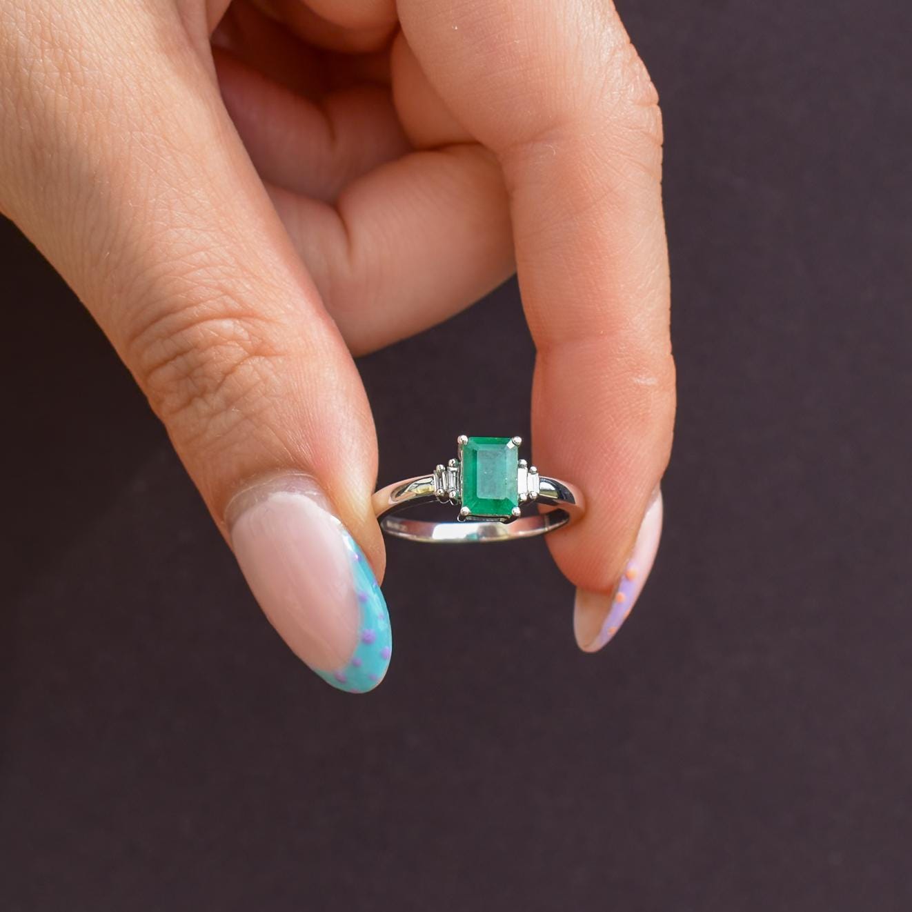 Emerald Cut Emerald and Diamond 18ct White Gold Ring