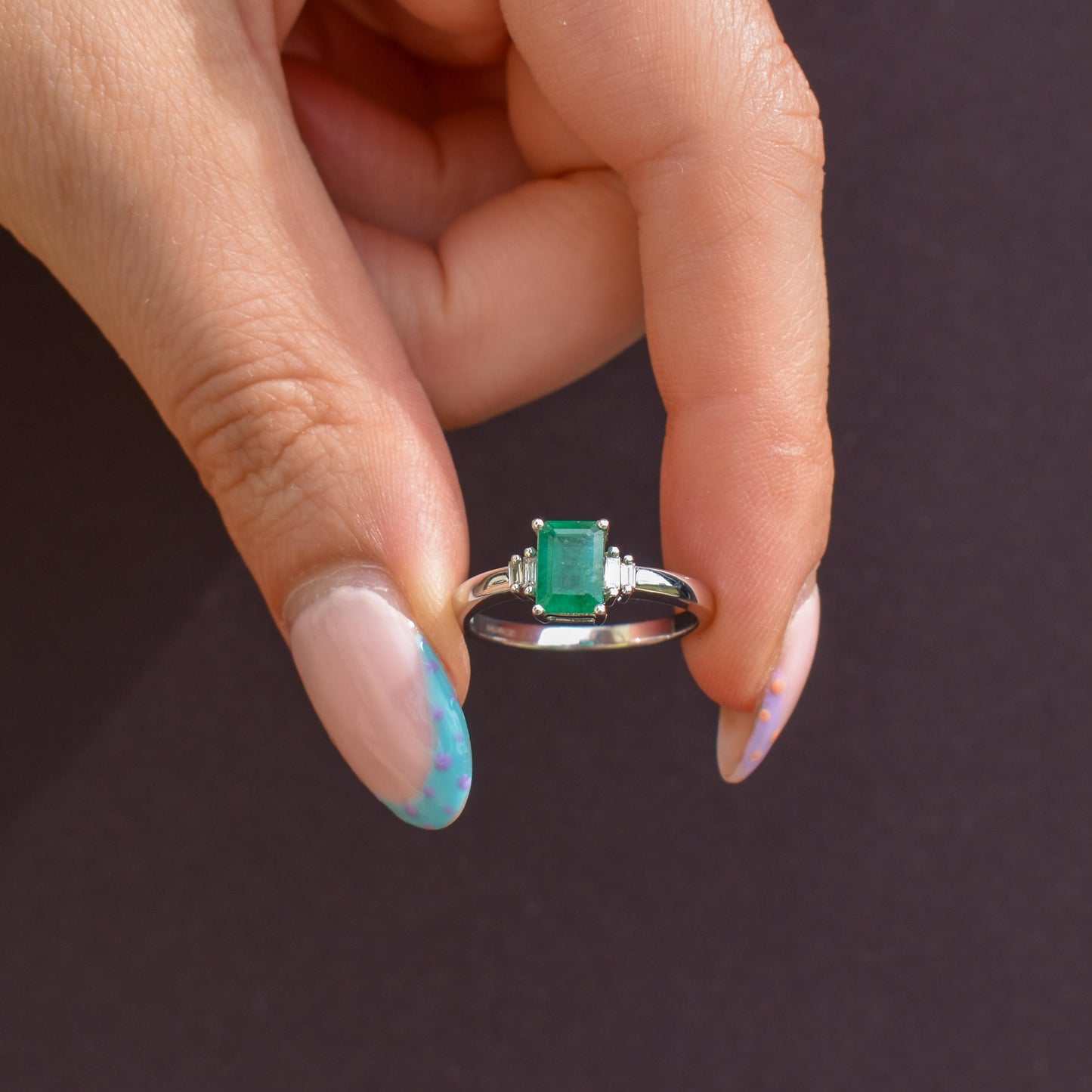 Emerald Cut Emerald and Diamond 18ct White Gold Ring