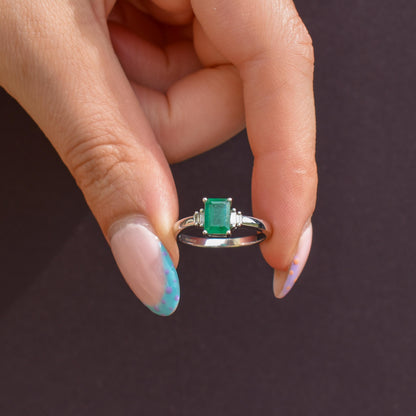 Emerald Cut Emerald and Diamond 18ct White Gold Ring