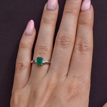Emerald Cut Emerald and Diamond 18ct White Gold Ring