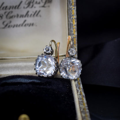 Antique Old Cut Paste Silver and 18ct Gold Dormeuse Earrings
