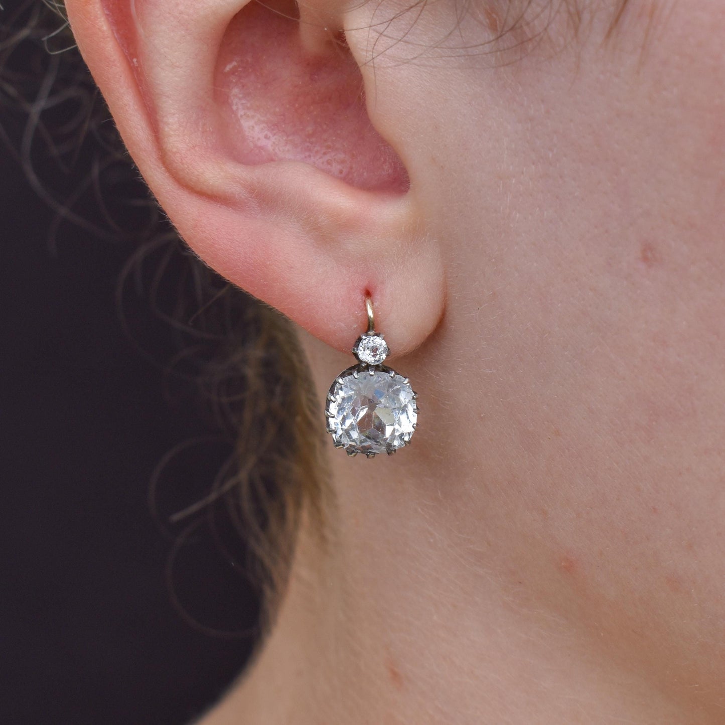 Antique Old Cut Paste Silver and 18ct Gold Dormeuse Earrings