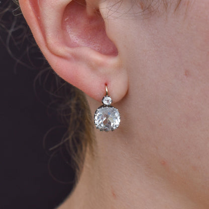 Antique Old Cut Paste Silver and 18ct Gold Dormeuse Earrings