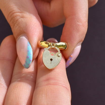 Vintage Heart Padlock Drop 18ct Yellow Gold Band Ring