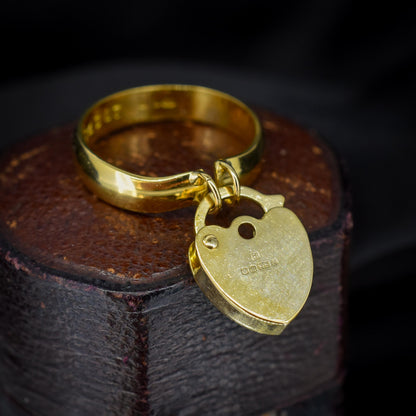 Vintage Heart Padlock Drop 18ct Yellow Gold Band Ring