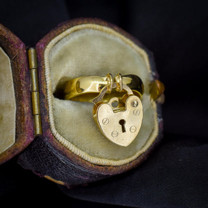 Vintage Heart Padlock Drop 18ct Yellow Gold Band Ring