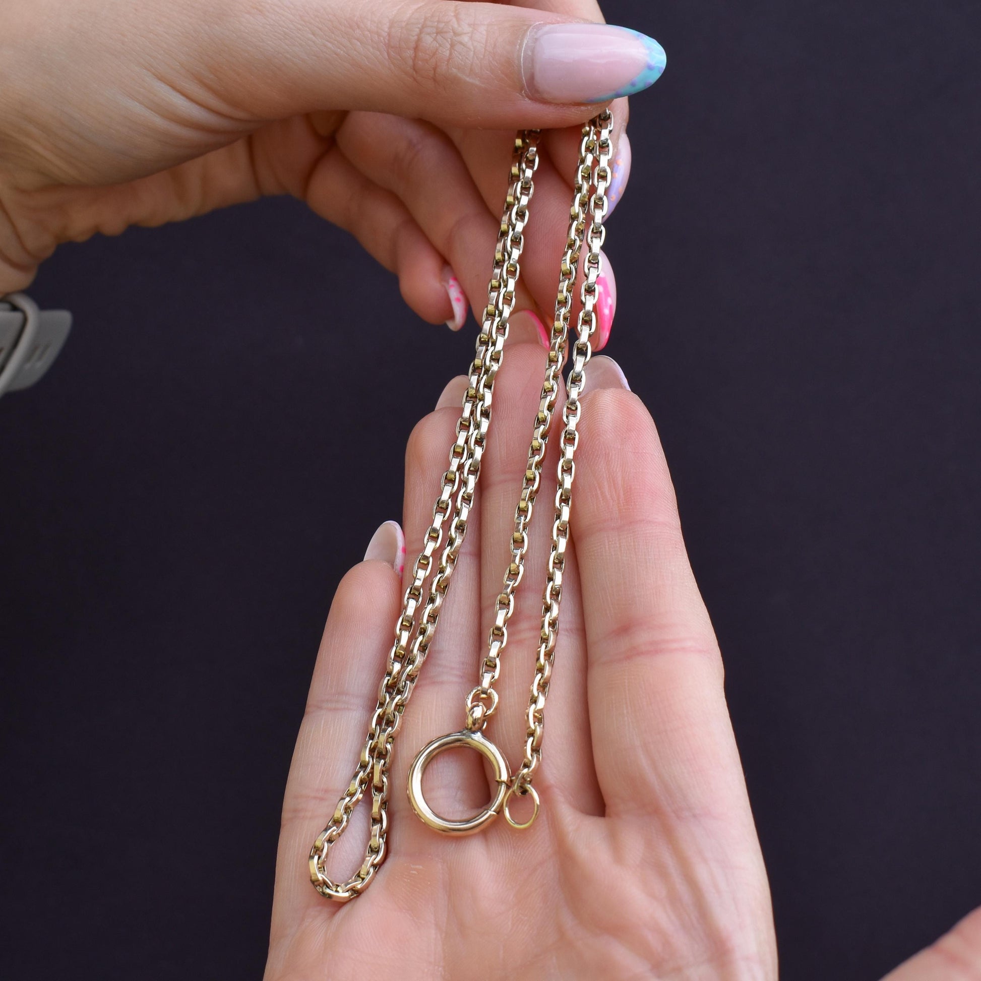 Antique Victorian 9ct Gold Oval Link Chain Necklace with Large Bolt Ring | 20.25"