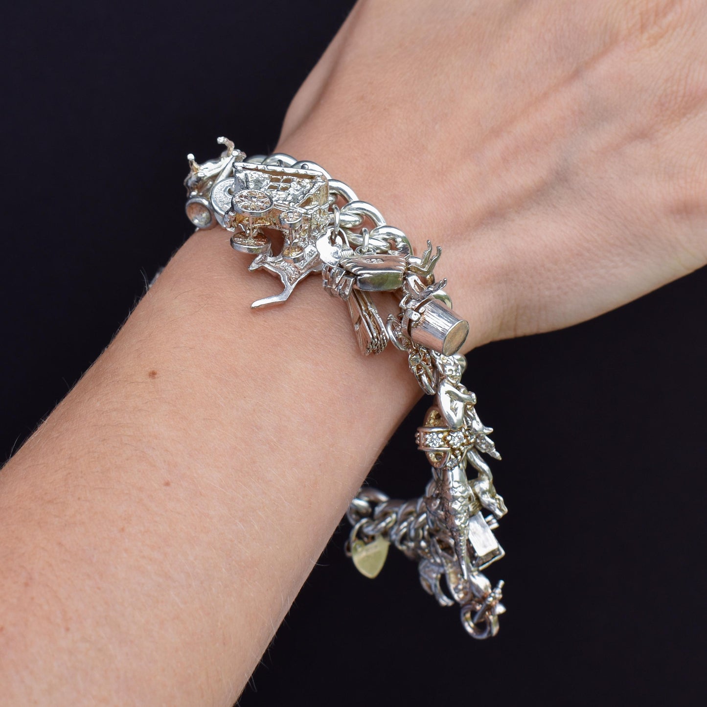 Vintage 94g Sterling Silver Multi Charm Bracelet | 7.5"