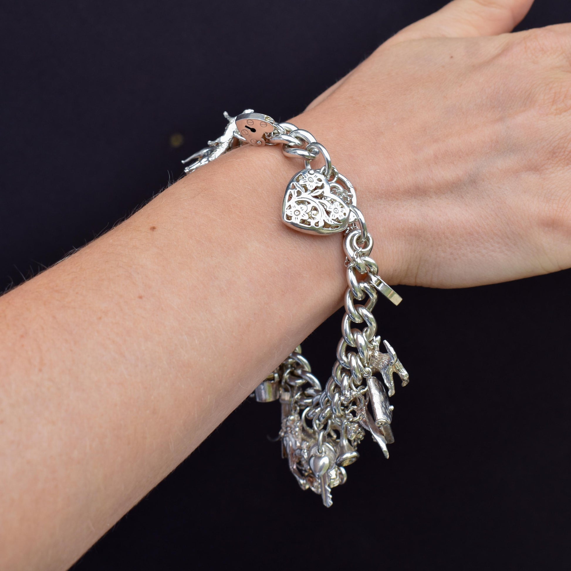 Vintage 94g Sterling Silver Multi Charm Bracelet | 7.5"