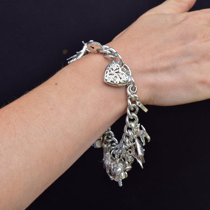 Vintage 94g Sterling Silver Multi Charm Bracelet | 7.5"