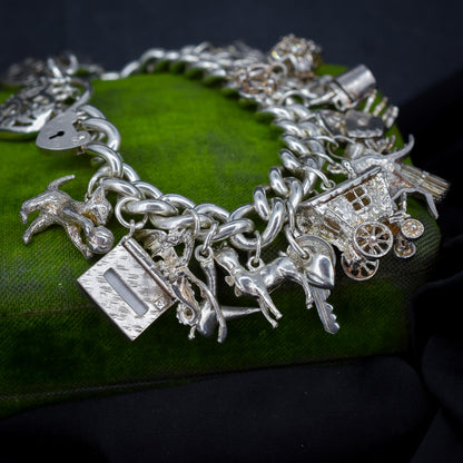 Vintage 94g Sterling Silver Multi Charm Bracelet | 7.5"