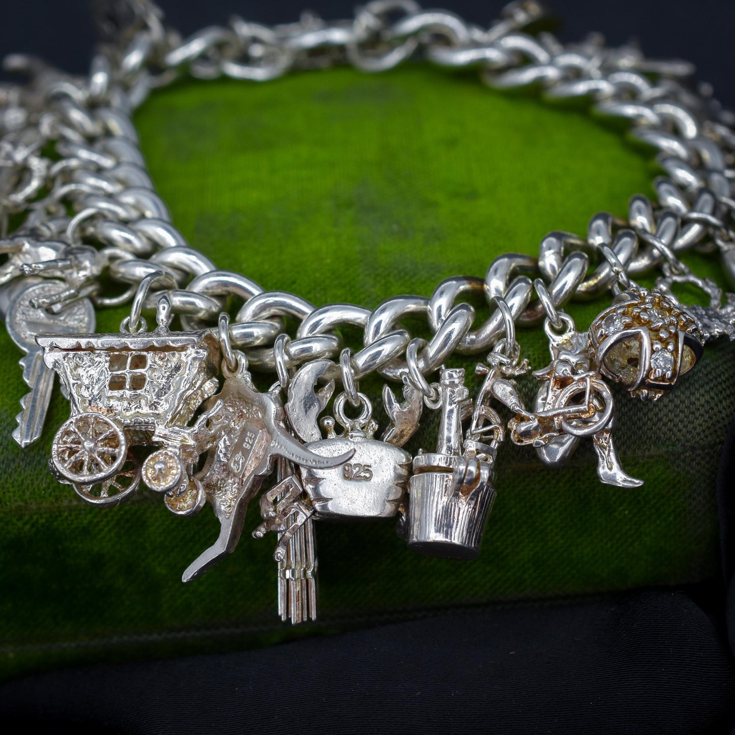 Vintage 94g Sterling Silver Multi Charm Bracelet | 7.5"