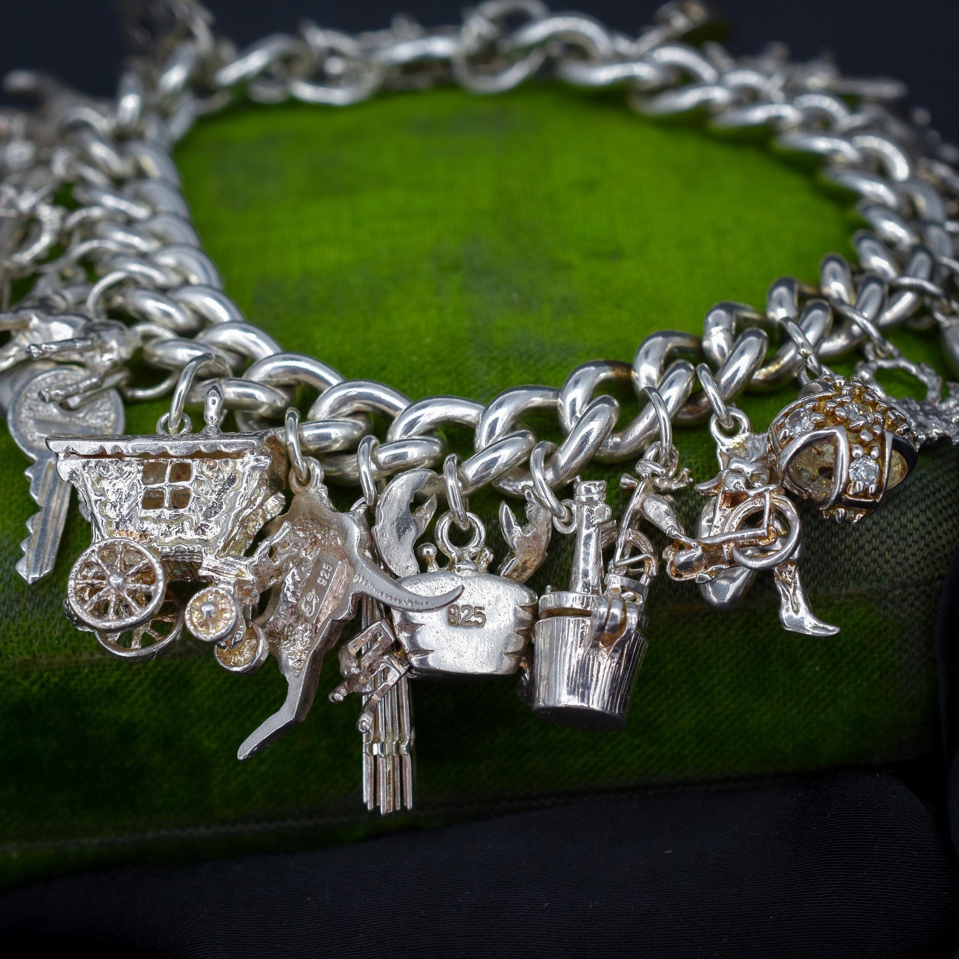 Vintage 94g Sterling Silver Multi Charm Bracelet | 7.5"
