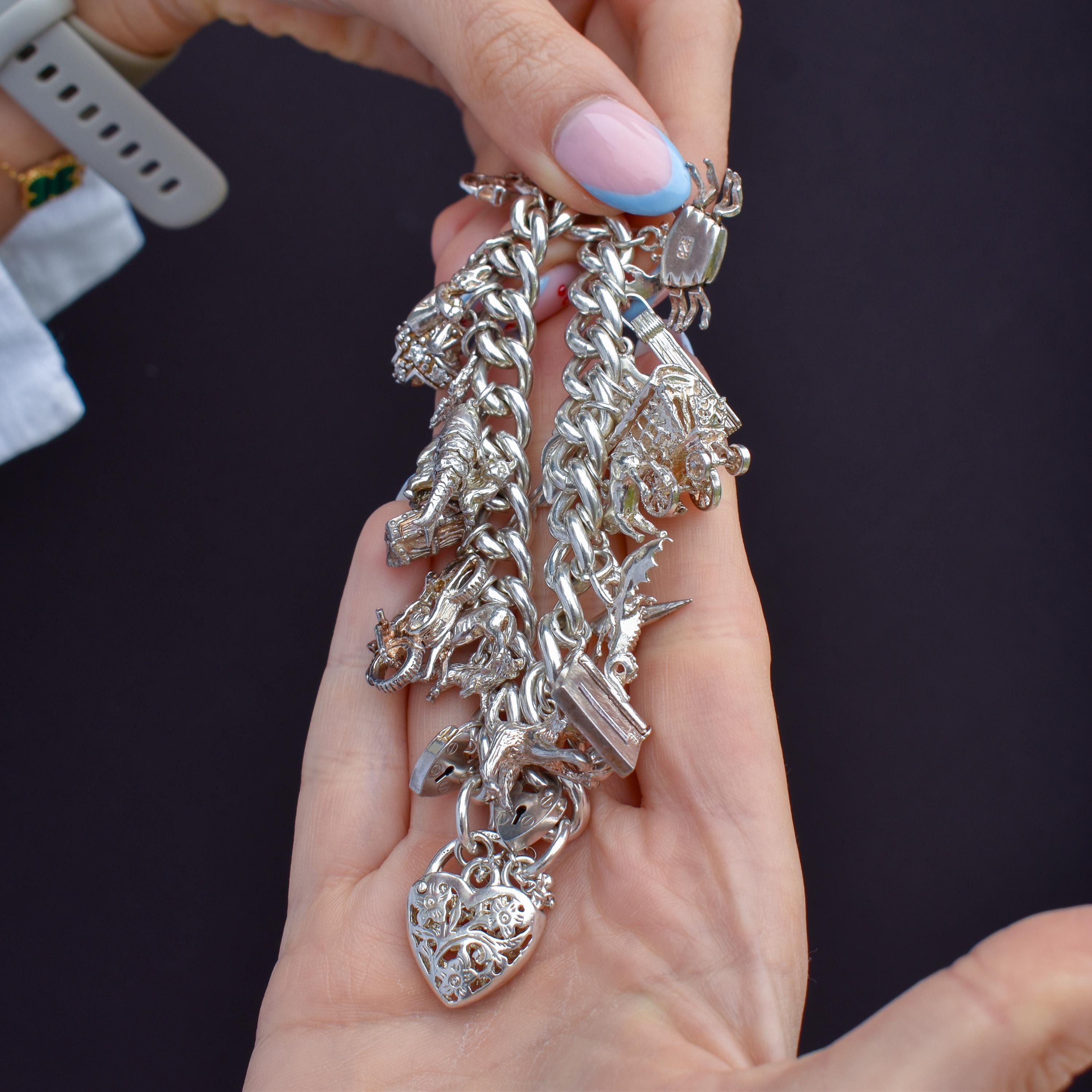 Vintage 94g Sterling Silver Multi Charm Bracelet | 7.5