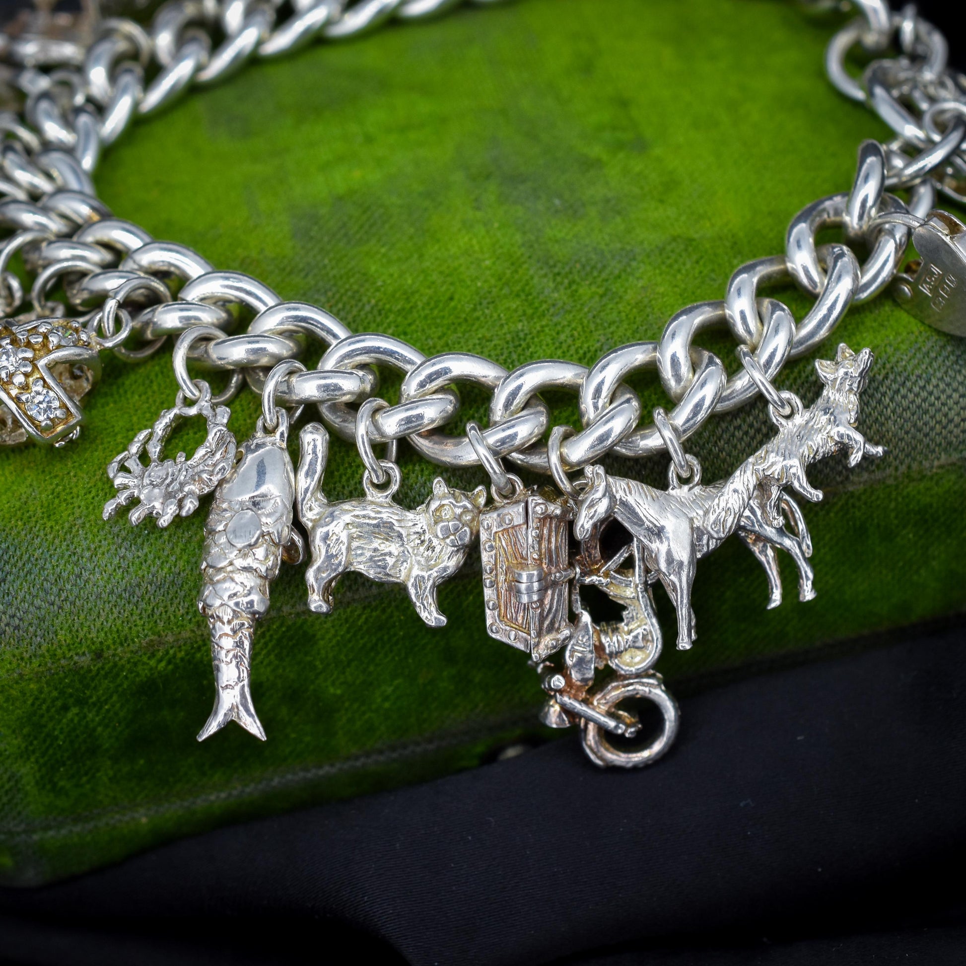 Vintage 94g Sterling Silver Multi Charm Bracelet | 7.5"