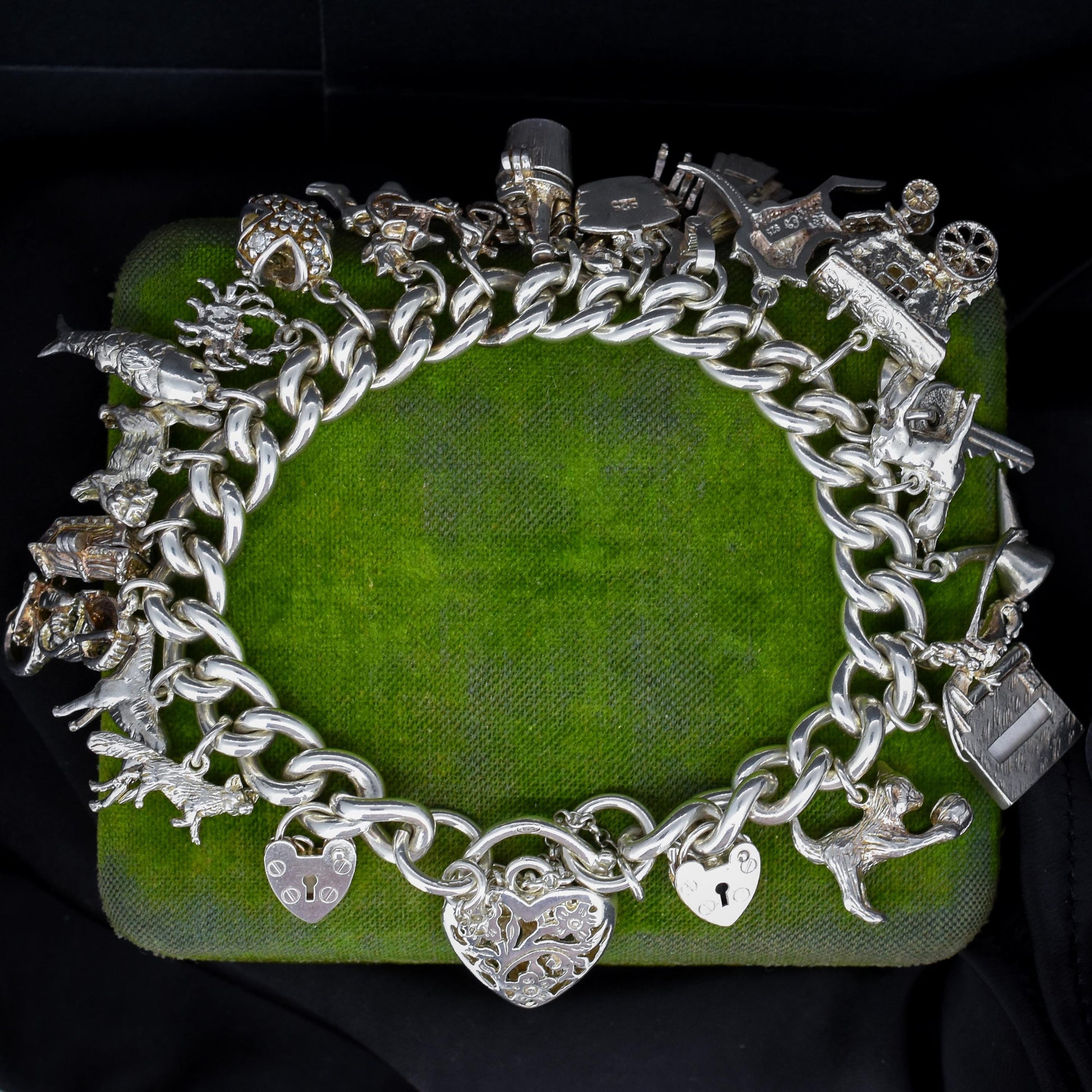 Vintage 94g Sterling Silver Multi Charm Bracelet | 7.5"