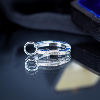 French Cut Blue Sapphire and Diamond Horseshoe Platinum Charm Pendant
