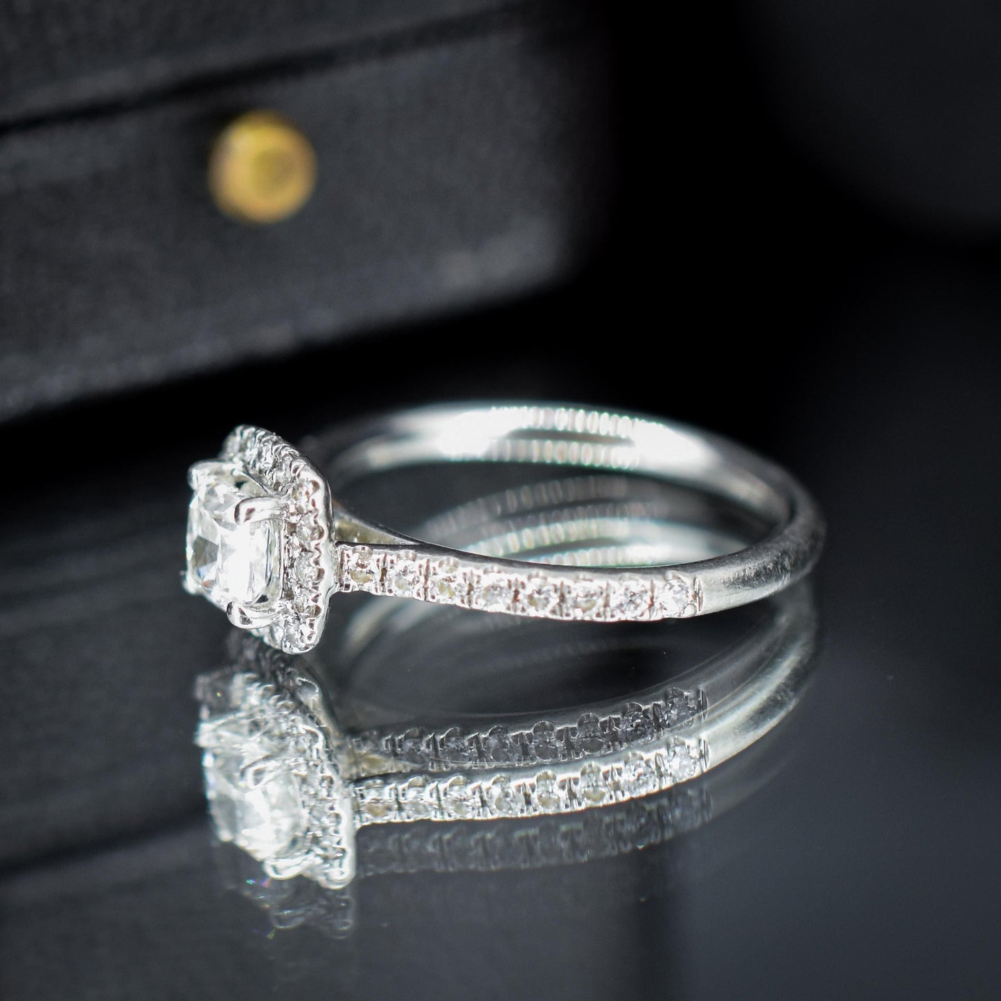Cushion Cut 0.40ct Diamond Halo Cluster Platinum Engagement Ring